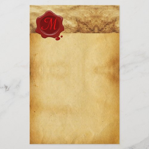 RED WAX SEAL PARCHMENT Monogram Stationery