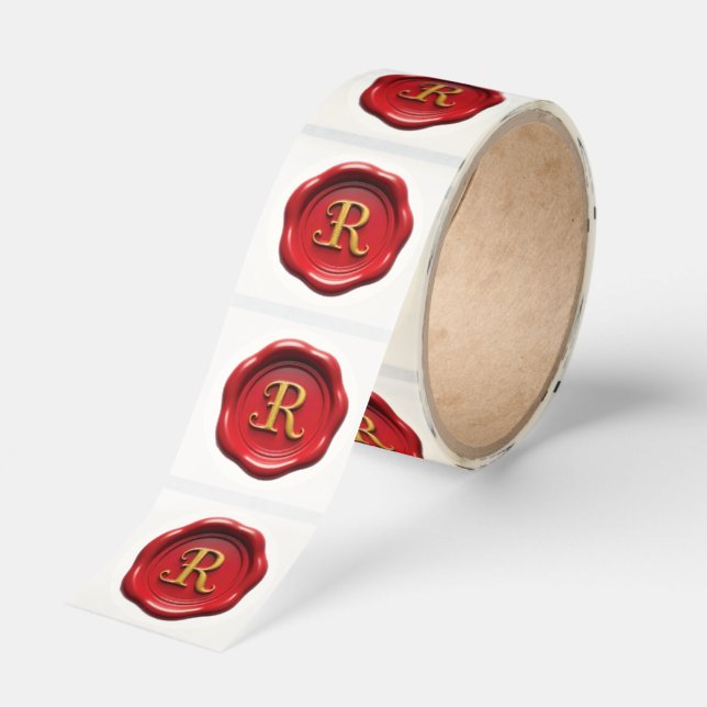 Red wax seal with gold letter R stickers (Roll)