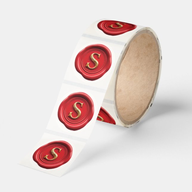 Red wax seal with gold letter S stickers (Roll)