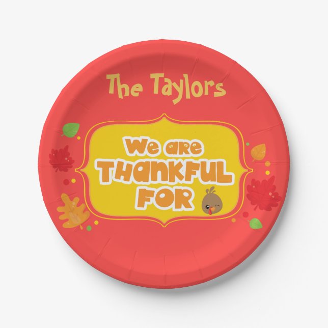 Red We are Thankful For Thanksgiving Paper Plates (Front)