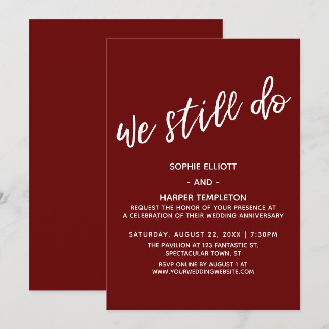 Red We Still Do Modern Handwriting Anniversary Invitation (Front/Back)