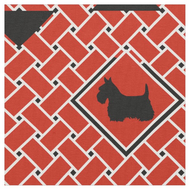 Red weave, diamond, Scottish Terrier, design Fabric (Close Up)