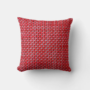 Red weave seamless texture of bamboo wicker rattan throw pillow