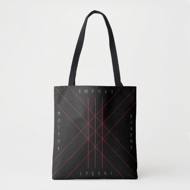 Red web of wyrd runes tote bag (Front)