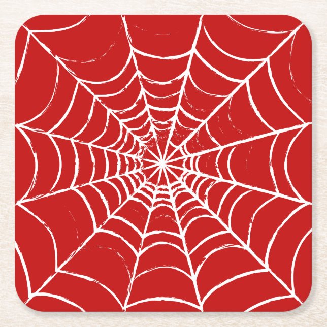 Red Web Square Paper Coaster (Front)