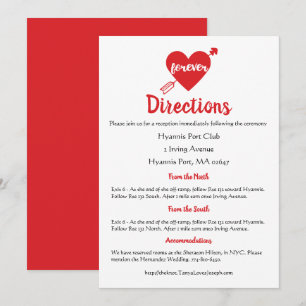 Red Wedding Directions Heart Details Modern Trendy Invitation