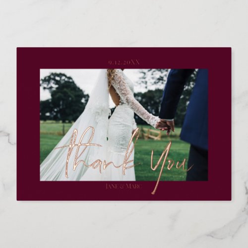 Red Wedding Real Foil 2 photos Thank You Cards