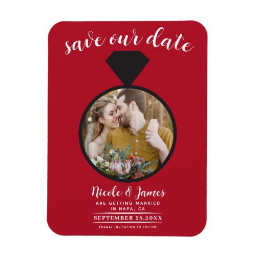 Red Wedding Ring Photo Save the Date Magnet