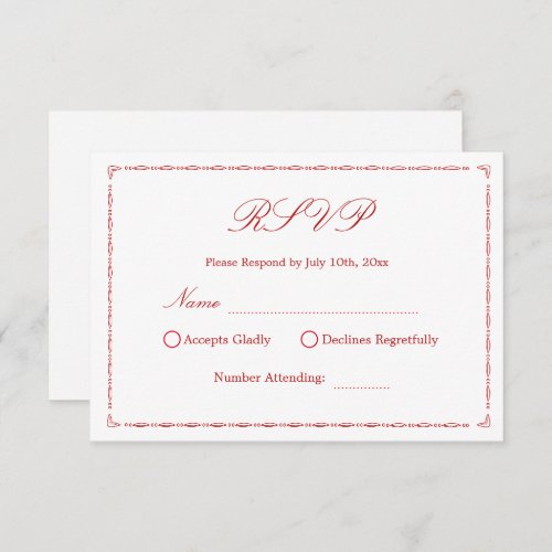 Red Wedding RSVP with Ornate Border graphics