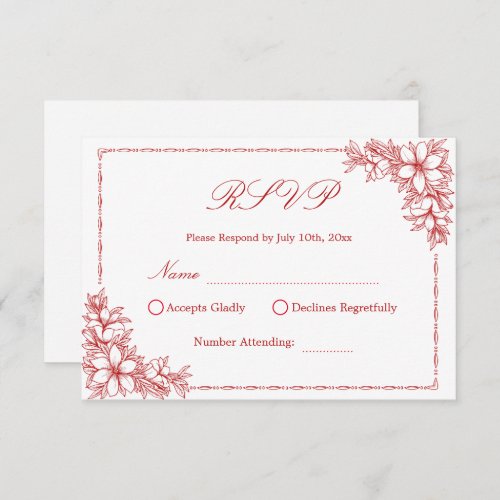 Red Wedding RSVP with Ornate Floral graphics