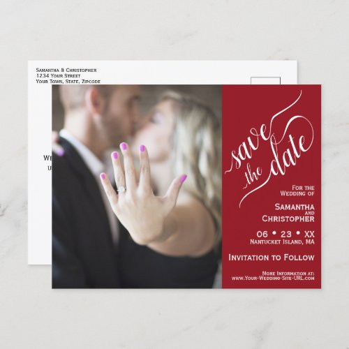 Red Wedding Save the Date Photo  Calligraphy Announcement Postcard
