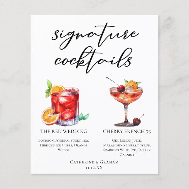 Red Wedding Signature Cocktails Menu (Front)