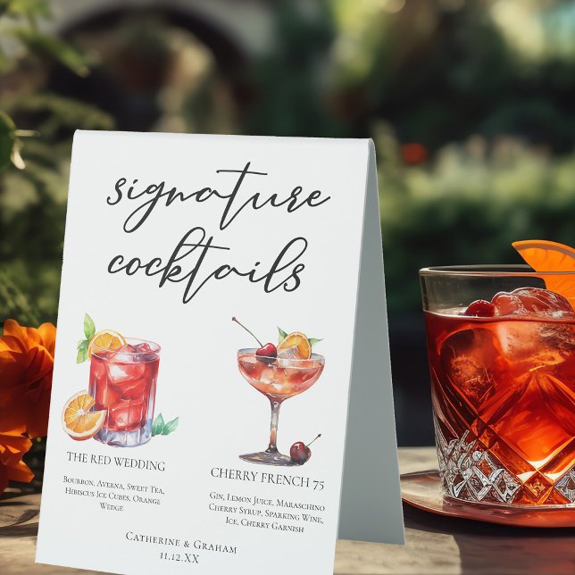 Red Wedding Signature Cocktails Menu Table Tent (Creator Uploaded)