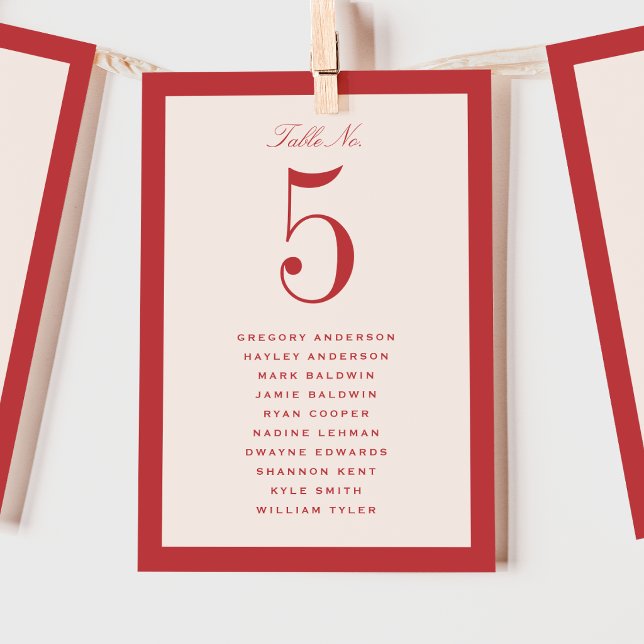 Red Wedding Table Seating Chart Card (Creator Uploaded)