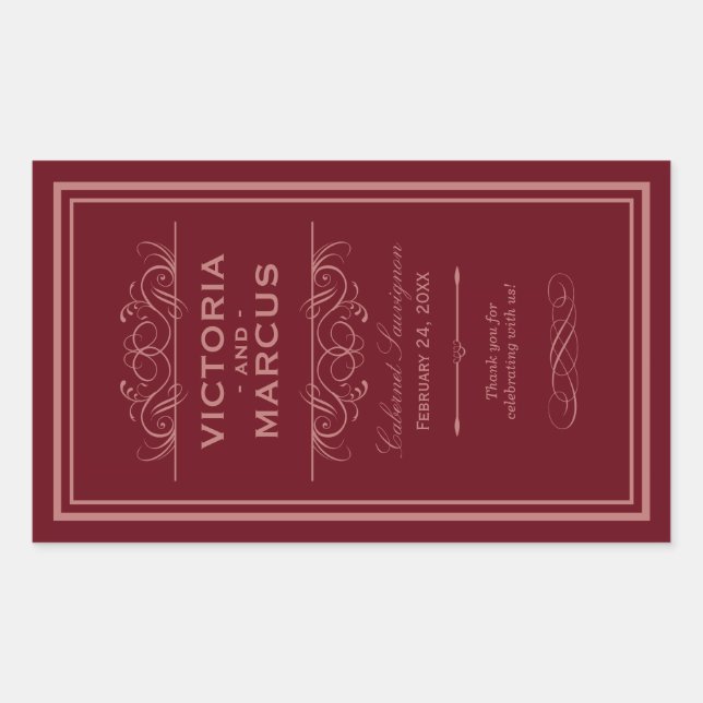 Red Wedding Wine Bottle Monogram Favor Labels (Front)