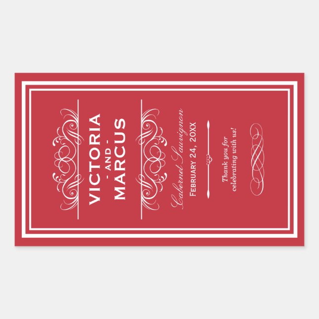 Red Wedding Wine Bottle Monogram Favor Labels (Front)