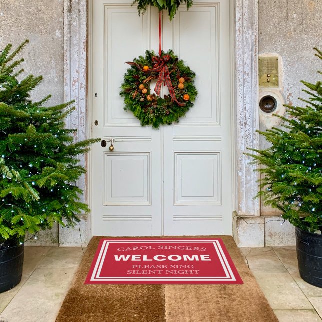 Red Welcome Carol Singers Funny Christmas Doormat (Creator Uploaded)