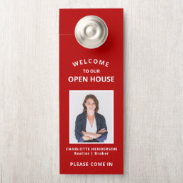 Red Welcome Open House Real Estate Agent Photo Door Hanger