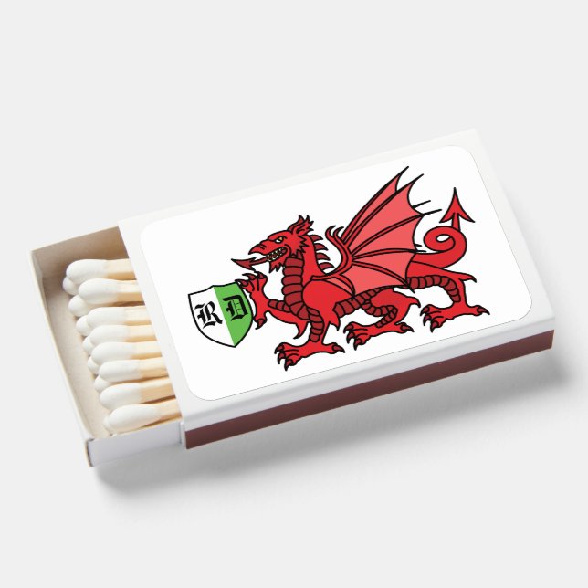 Red Welsh Dragon Custom Monogram Matchboxes (Front Open)
