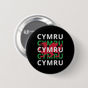 Red Welsh Dragon Cymru Repeating Text Wales Roots Button