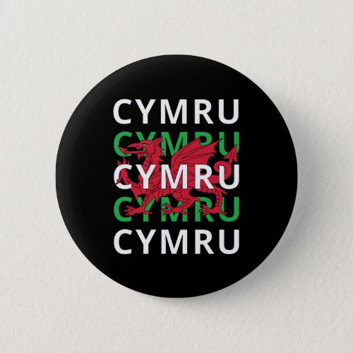 Red Welsh Dragon Cymru Repeating Text Wales Roots Button