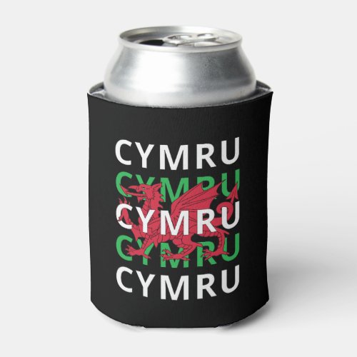 Red Welsh Dragon Cymru Repeating Text Wales Roots Can Cooler