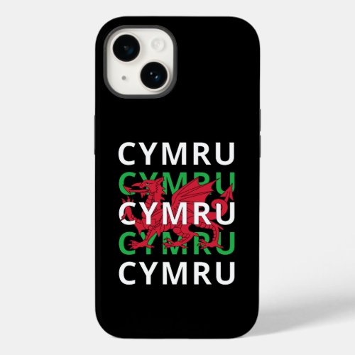 Red Welsh Dragon Cymru Repeating Text Wales Roots Case_Mate iPhone 14 Case