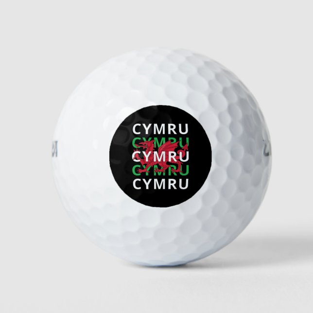 Red Welsh Dragon Cymru Repeating Text Wales Roots Golf Balls (Front)