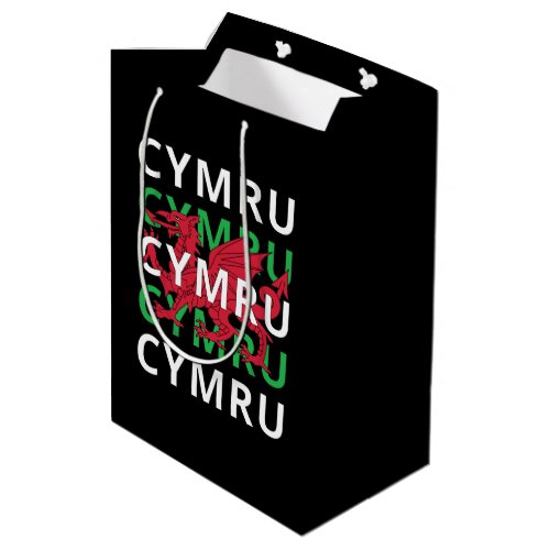 Red Welsh Dragon Cymru Repeating Text Wales Roots Medium Gift Bag