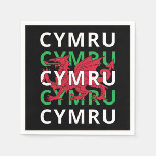 Red Welsh Dragon Cymru Repeating Text Wales Roots Napkins