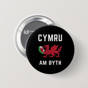 Red Welsh Dragon Cymru Roots Rugby Fan Wales Flag Button