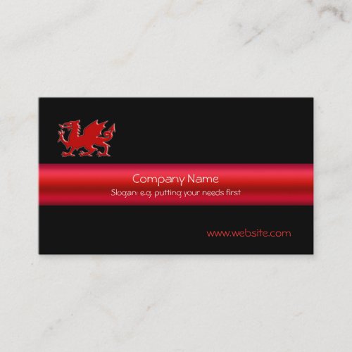 Red Welsh Dragon on black and metallic_look strip Business Card