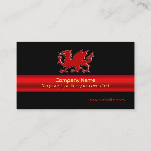 Red Welsh Dragon on black red metallic_look strip Business Card
