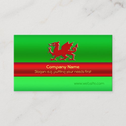 Red Welsh Dragon on green metallic_look Business Card