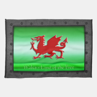 Red Welsh Dragon, riveted steel frame with green Towel