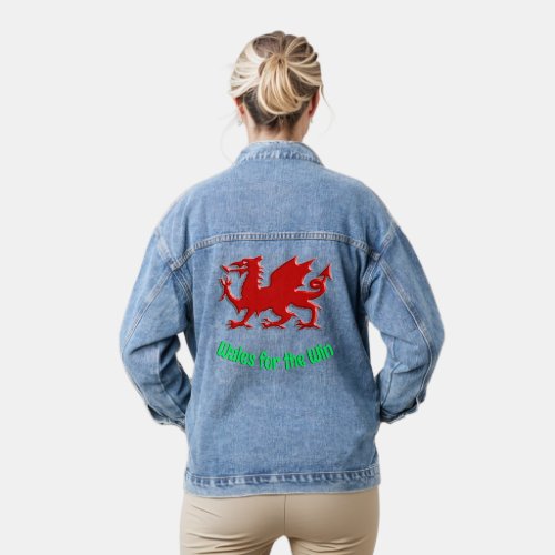 Red Welsh dragon with Wales for the Win text Denim Jacket