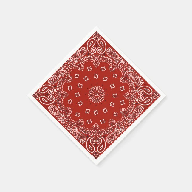 Red Western bandana pattern party paper napkins (Corner)