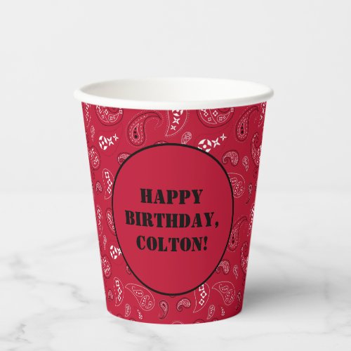 Red Western Bandana Print Birthday Party Paper Cups