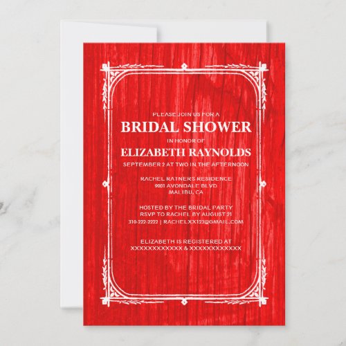 Red Western Barn Wood Bridal Shower Invitations
