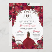 Red Western Charra Princess Ranchero Quinceanera Invitation (Front/Back)