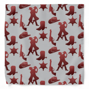 Red Western Cowboy Images Pattern Bandana