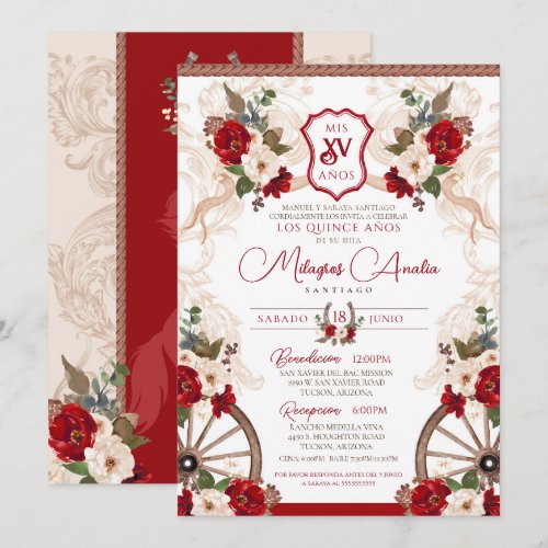 Red Western Floral Baroque Charro Quinceañera