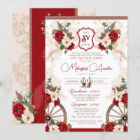 Red Western Floral Baroque Charro Quinceañera
