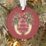 Red Western Gold Horse Shoe Christmas Pine Cones Ornament