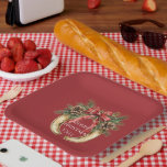 Red Western Gold Horse Shoe Christmas Pine Cones Paper Plates