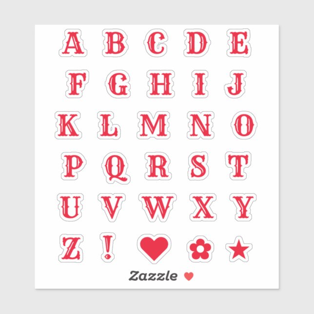 Red Western Theme Letters Font Alphabet Monogram  Sticker (Sheet)