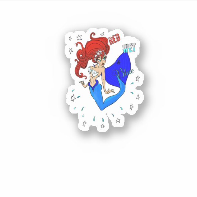 red wet amp blue   4th of july      usa mermaid sticker (Front)