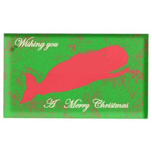 red whale merry christmas table card holder