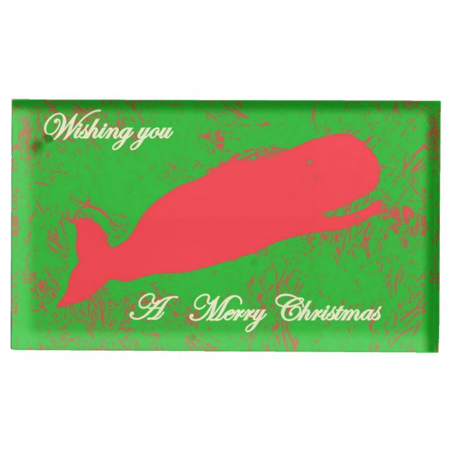 red whale merry christmas table card holder (Front)