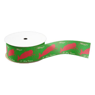 red whales merry christmas ribbon